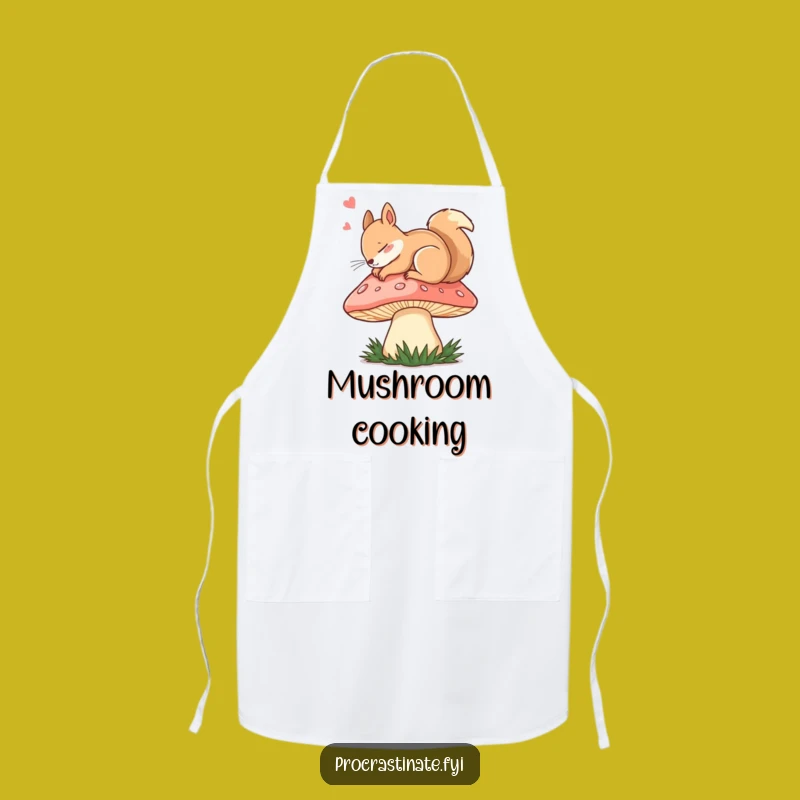 Funny Dozing Squirrel Mushroom Apron: Cook with Woodland Serenity!
