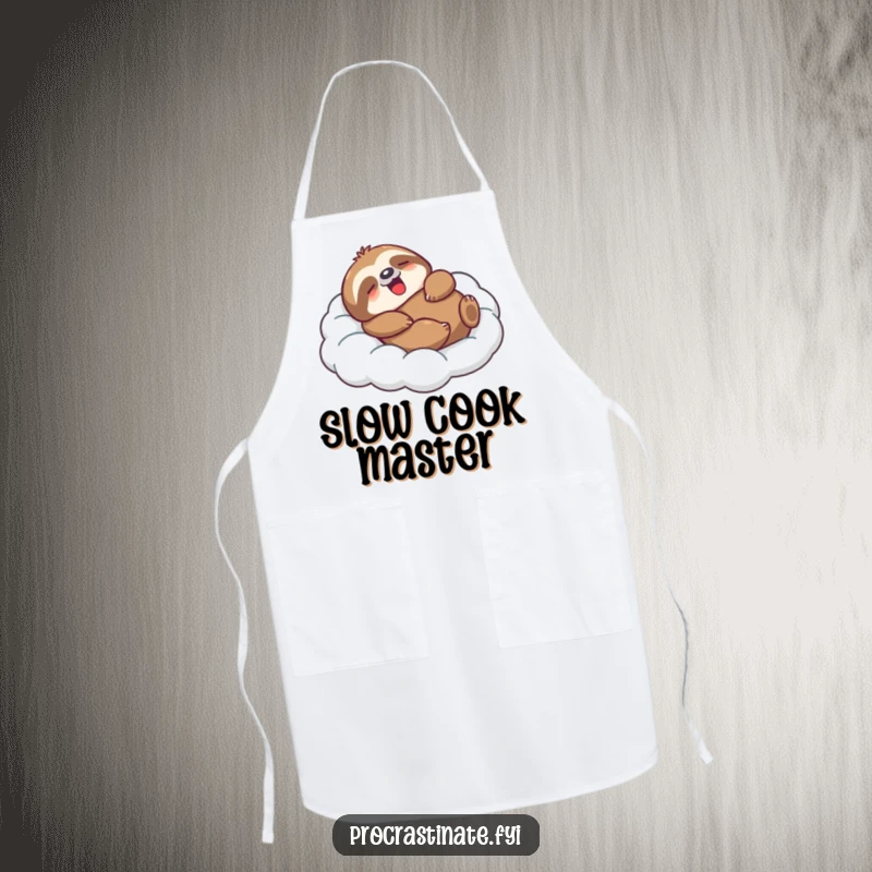 Funny Sloth Apron featuring a lounging character on a cloud, perfect for relaxed cooking with a touch of gentle humor.