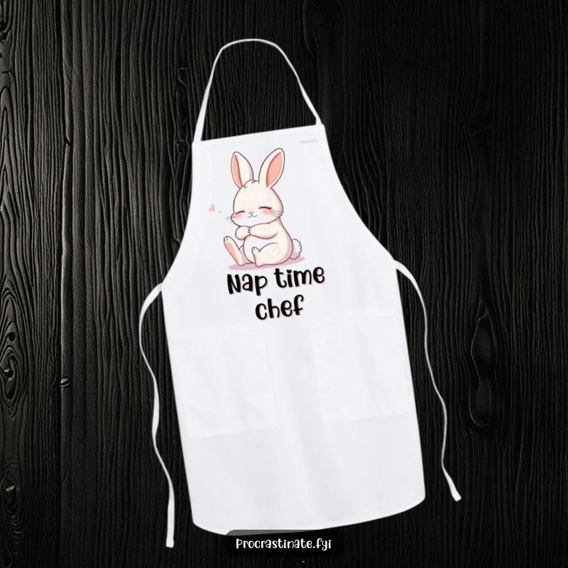 Funny sleepy bunny performing a gentle stretch in the kitchen, promoting a relaxed and calm cooking experience.