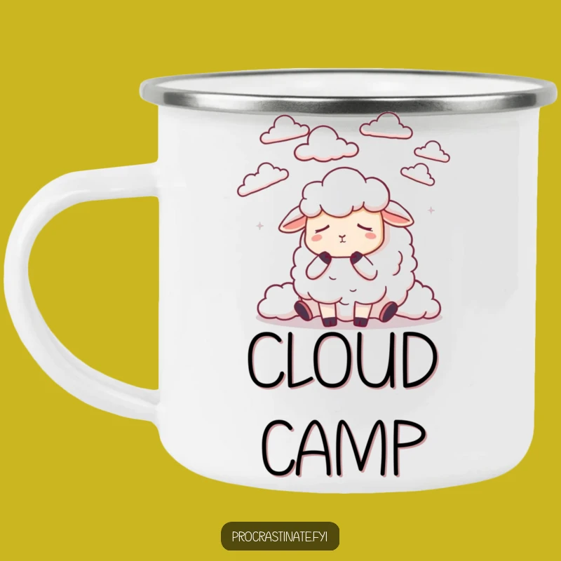 Funny Dozing Sheep Cloud Counting Camping Mug, Sleepy Dreamer Campfire Gift