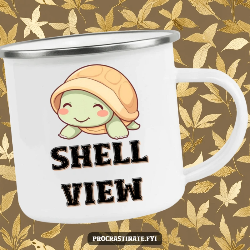 Funny mellow turtle with a gentle smile emerging from its shell, designed for peaceful campfire conversations.