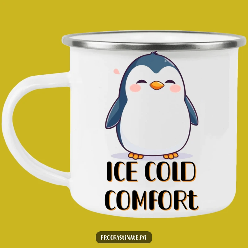 Funny Penguin Camping Mug: Enjoy Outdoors with This Happy Sigh Enamel Mug