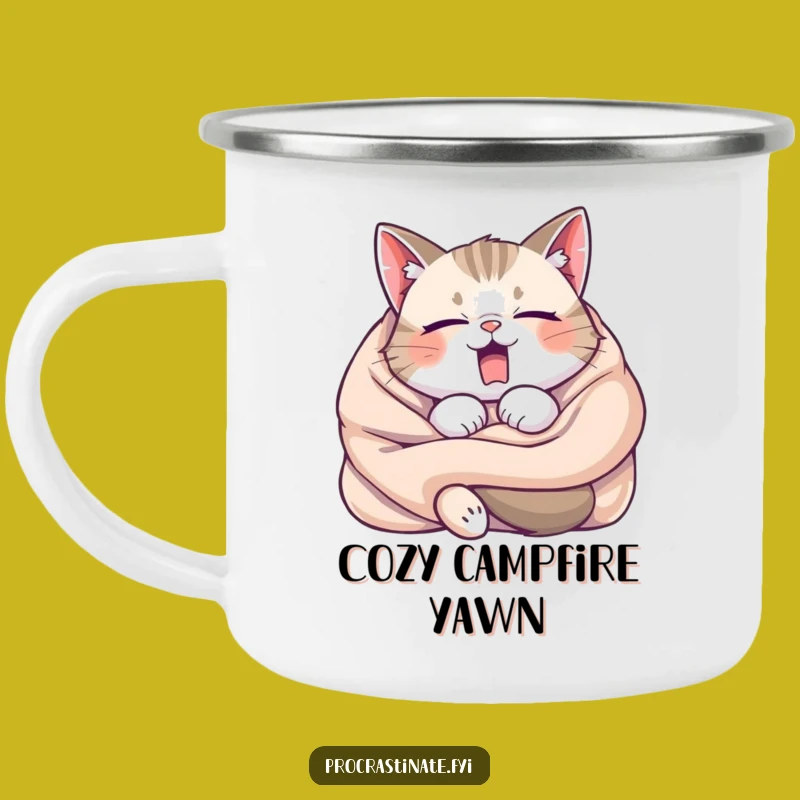 Funny Sleepy Cat Yawning Camping Mug - Cozy Adventures and Hilarious Relaxation!