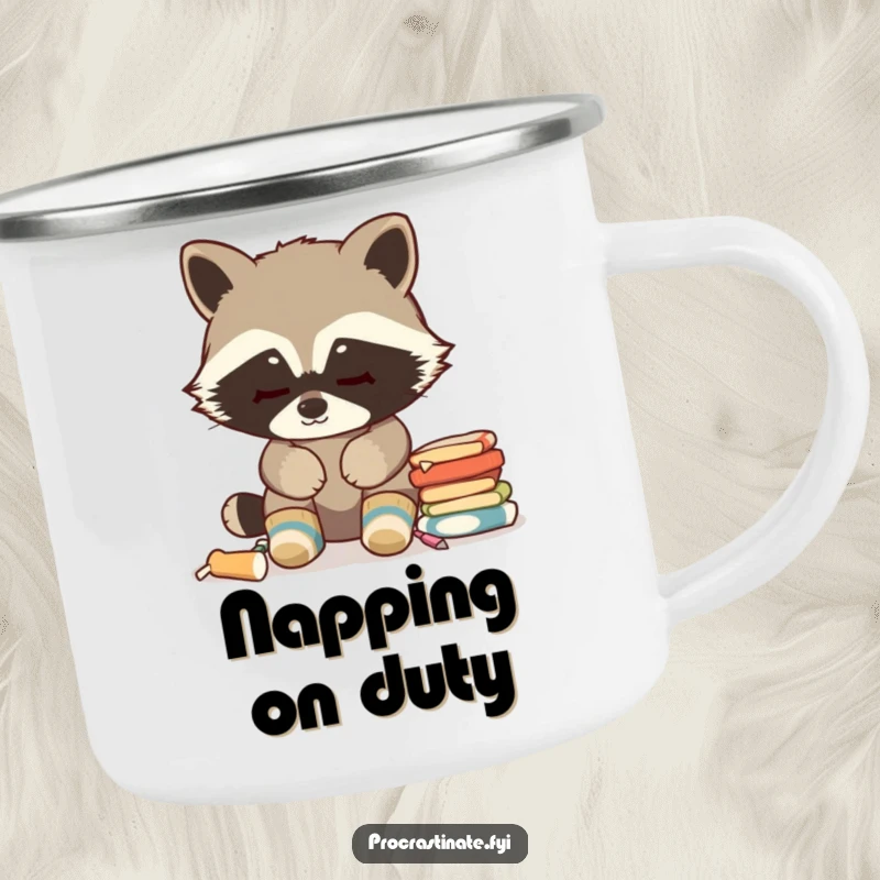 Funny Raccoon Camping Mug: Cozy socks, blank stare at chores, durable for outdoors, perfect funny gift for campers.