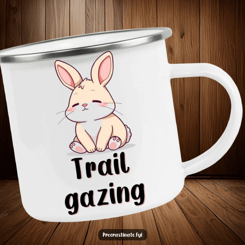Funny Bunny Camping Mug: A relaxed bunny gazes peacefully, bringing a touch of serene humor to outdoor drinks.