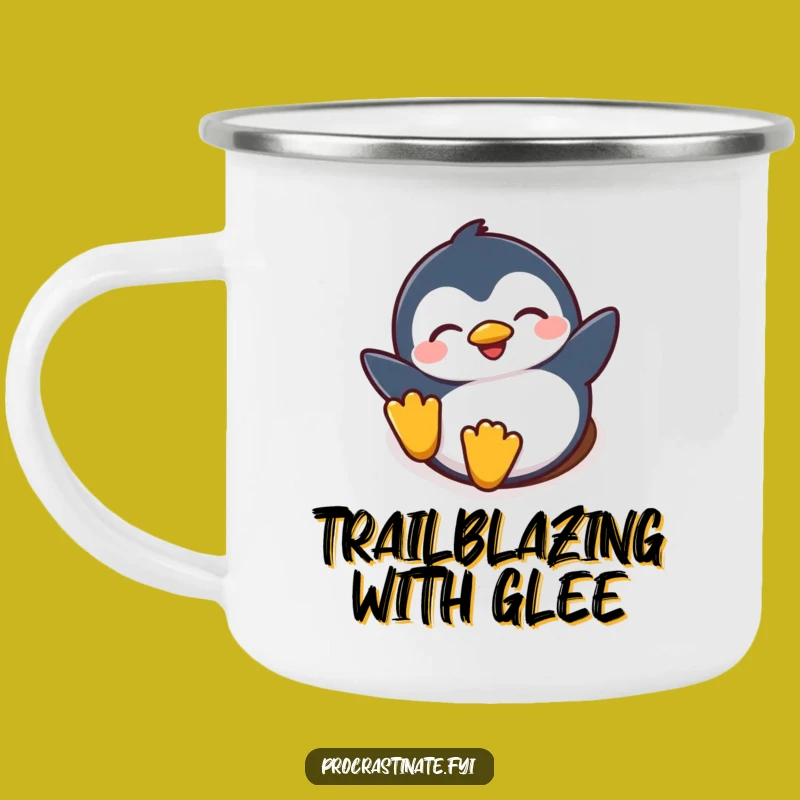 Funny Penguin Snow Camping Mug: Joyful Penguin, Durable & Hilarious Outdoor Mug, Great Funny Gift