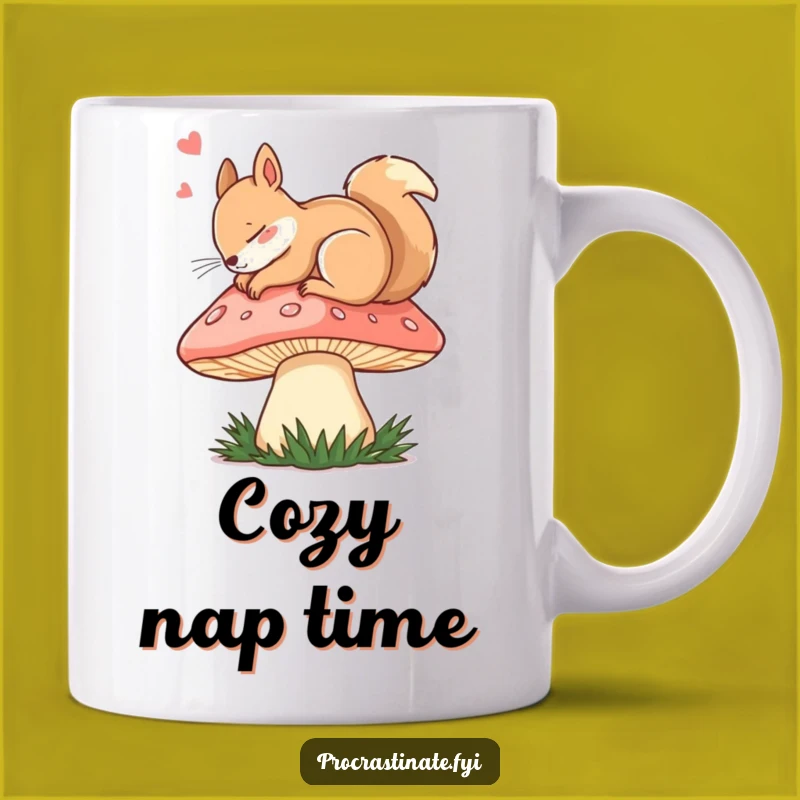 Funny Dozing Squirrel Mushroom Mug: Cozy Sleep and Woodland Humor!