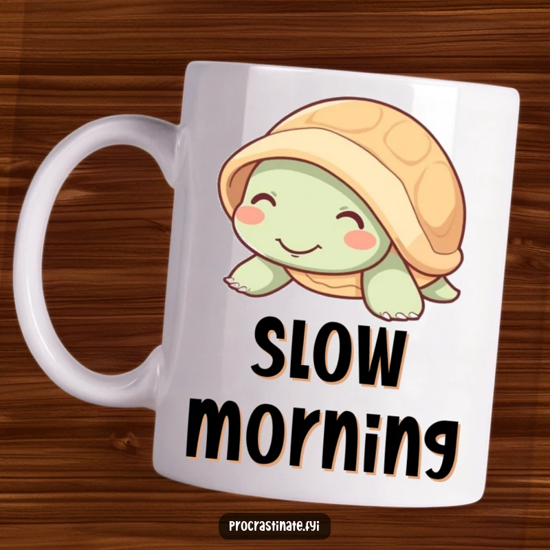 Funny mellow turtle slowly peeking its head out from its shell with a contented, gentle smile.