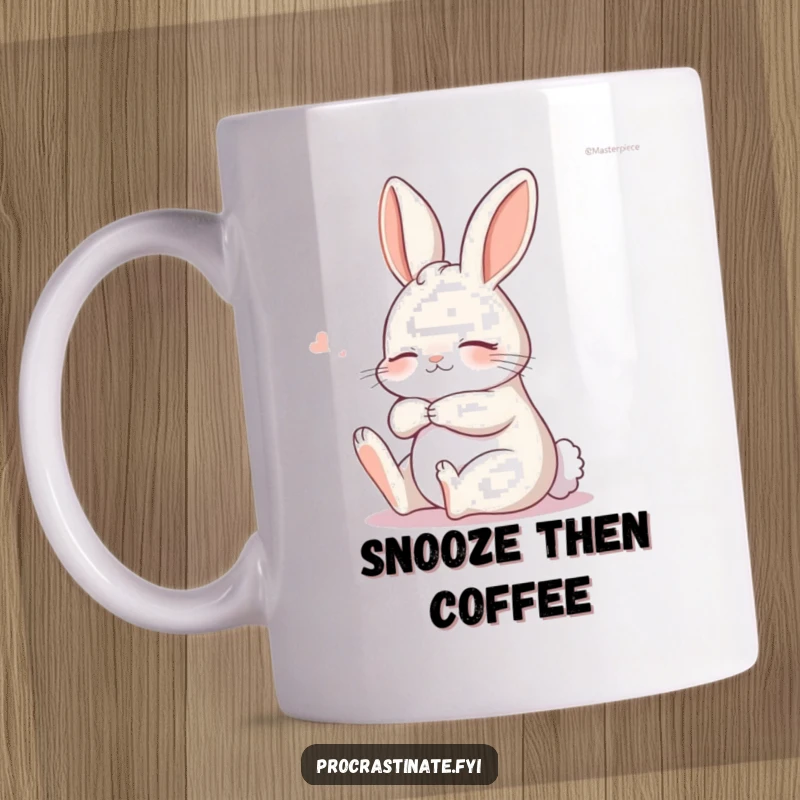 Funny relaxed bunny doing a gentle yoga stretch while still mostly asleep, looking incredibly peaceful and cute.