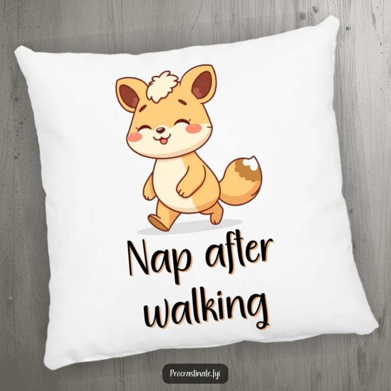 Funny animal character pillow with a smiling creature enjoying a leisurely stroll with a relaxed gait, offering peaceful comfort.