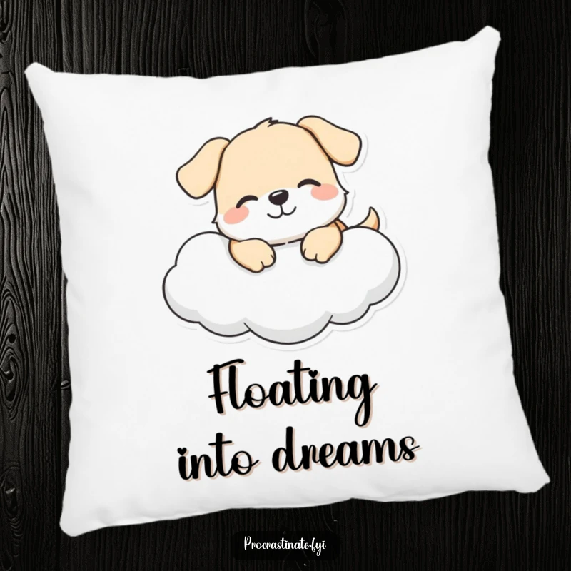 Funny dog cloud pillow with a happy dog character lounging on a cloud, offering cozy comfort and a touch of whimsical joy.
