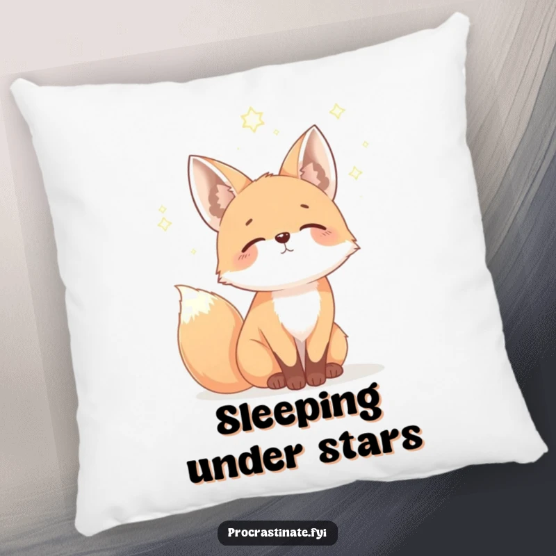 Funny fox pillow featuring a mellow fox gazing dreamily at a starry sky, providing comfort and a touch of magical humor.