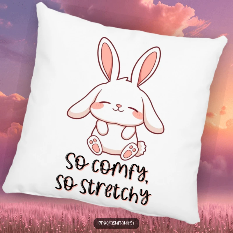 Funny lazy rabbit pillow featuring a character with long, relaxed ears stretching slowly, offering cozy comfort and a touch of calm.