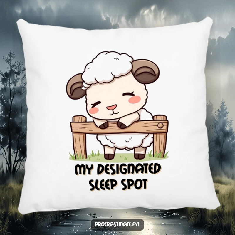 Funny kawaii sheep pillow featuring a cute sheep gently nodding off while leaning on a fence, perfect for comfort.