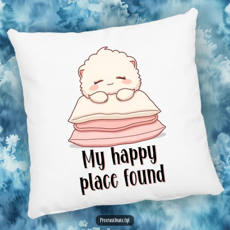 Funny Pillow featuring a fluffy creature sleeping deeply on pillows, with eyes closed and a gentle smile, offering maximum comfort.
