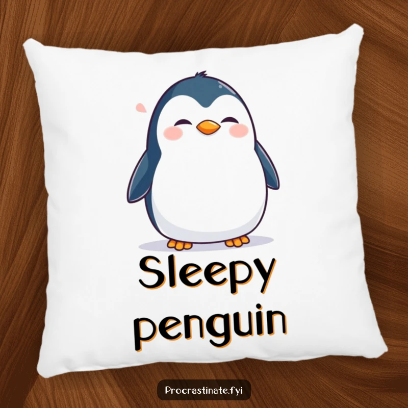 Funny Penguin Pillow: A happy penguin waddles contently, bringing cozy humor and a joyful vibe to any seating area.