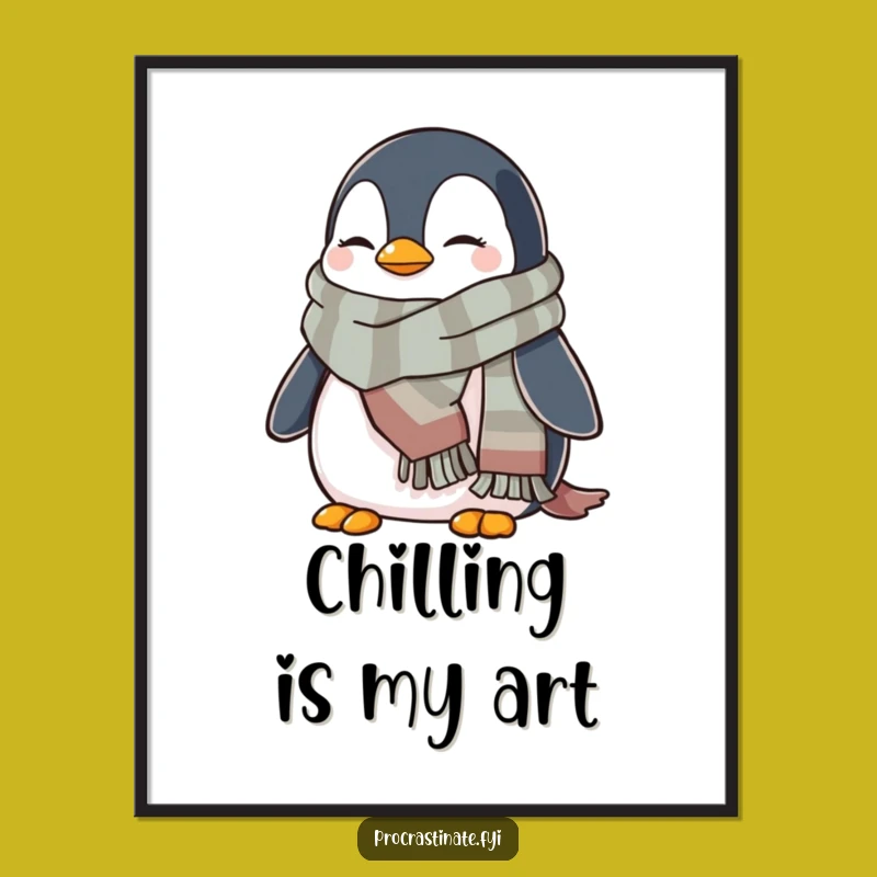 Funny Penguin Cozy Digital Art: Hilarious Winter Wall Decor