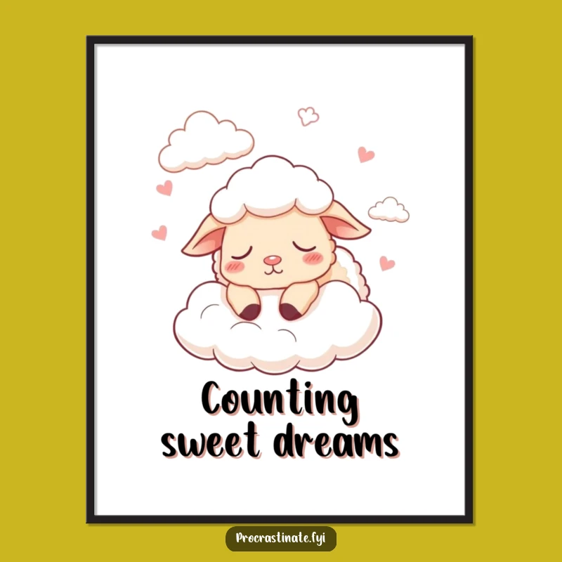 Funny Sleepy Sheep Counting Clouds Digital Art: Dreamy Print for Walls!
