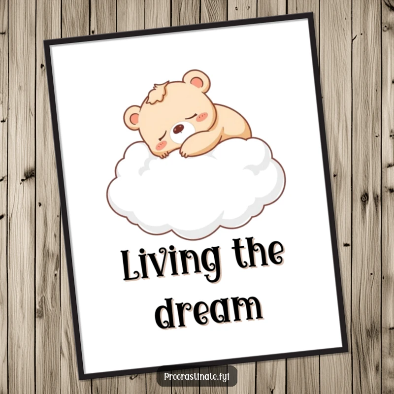 Funny sleepy bear cub napping on a cloud, a charming digital art file for instant, humorous decor.