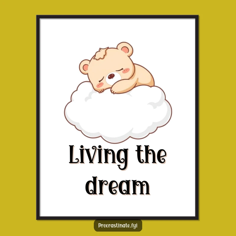 Funny Bear Cub Cloud Nap Digital Print: Instant Dreamy Decor