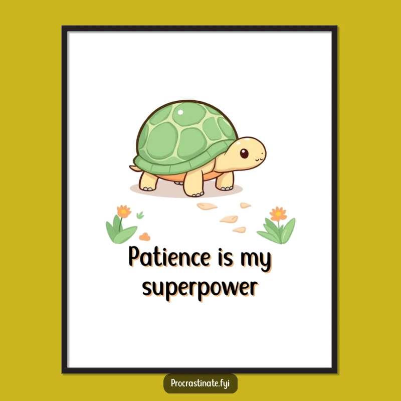 Funny Kawaii Turtle Digital Art: Slow Path Printable, Instant Funny Gift