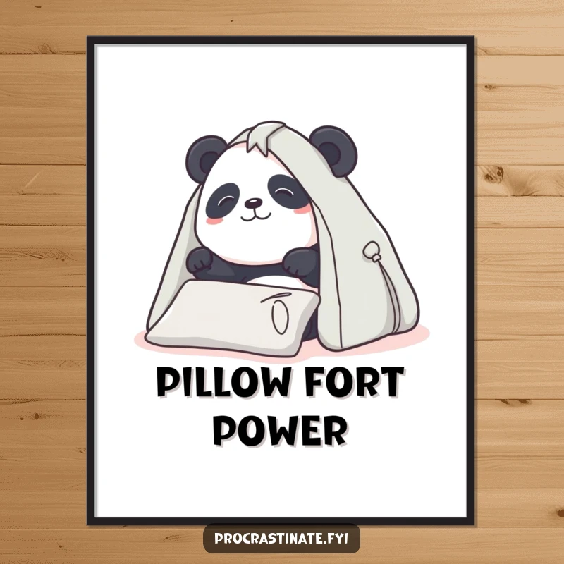 Funny Panda Digital Art: Determined panda building a pillow fort, playful illustration, instant download funny gift.