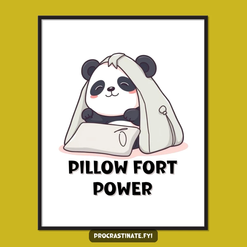 Funny Panda Pillow Fort Digital Art - Determined Builder Printable - Instant Funny Gift