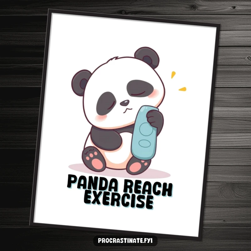 Funny digital art print of a sleepy panda making a great effort to reach for a remote control, ready to download.