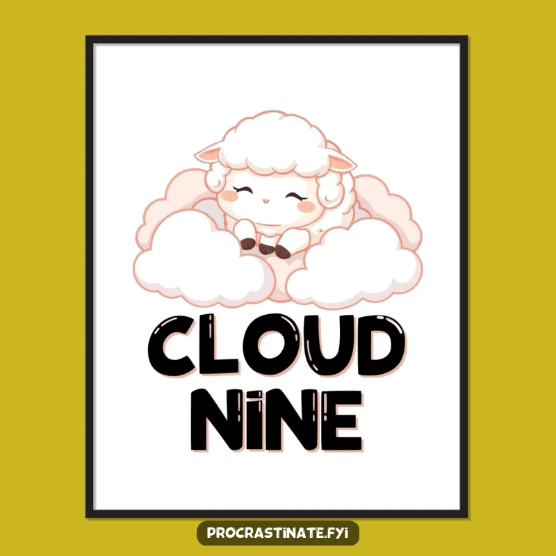 Funny Sheep Cloud Digital Print: Instant Download for Adorable Sleepy Sheep Decor