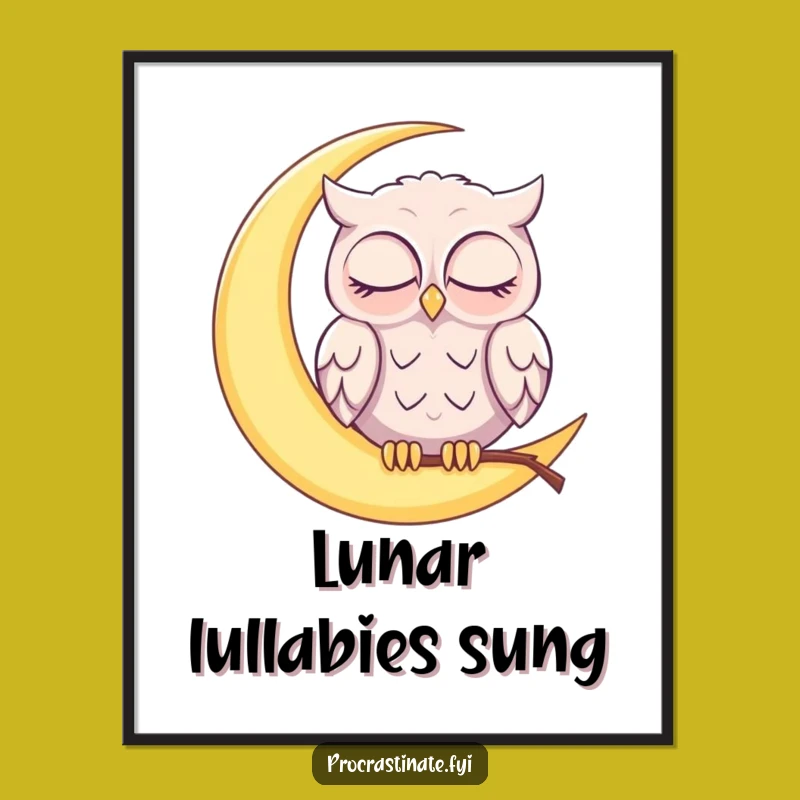 Funny Sleepy Owl Digital Art: Moon Napper, Perfect Gift for Night Owls