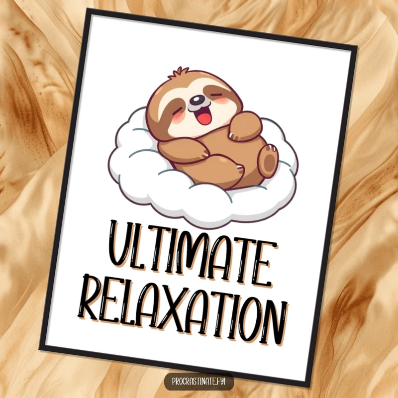 Funny Sloth Digital Art Print of a relaxed character lounging on a cloud, perfect for adding instant calm humor and personality.