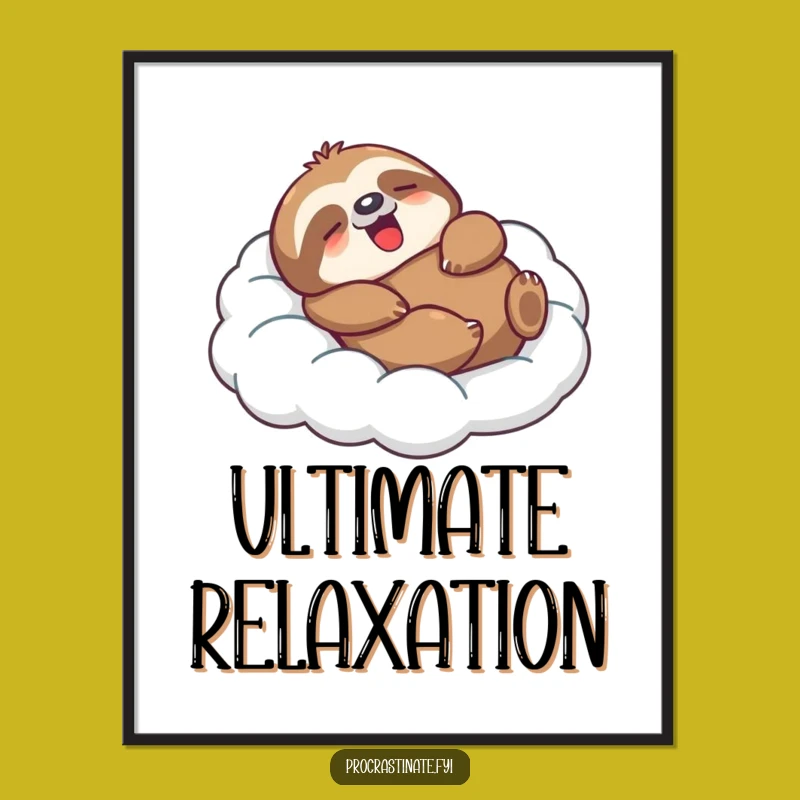 Funny Sloth Digital Art: Lounging Character Design, Instant Calm Decor!