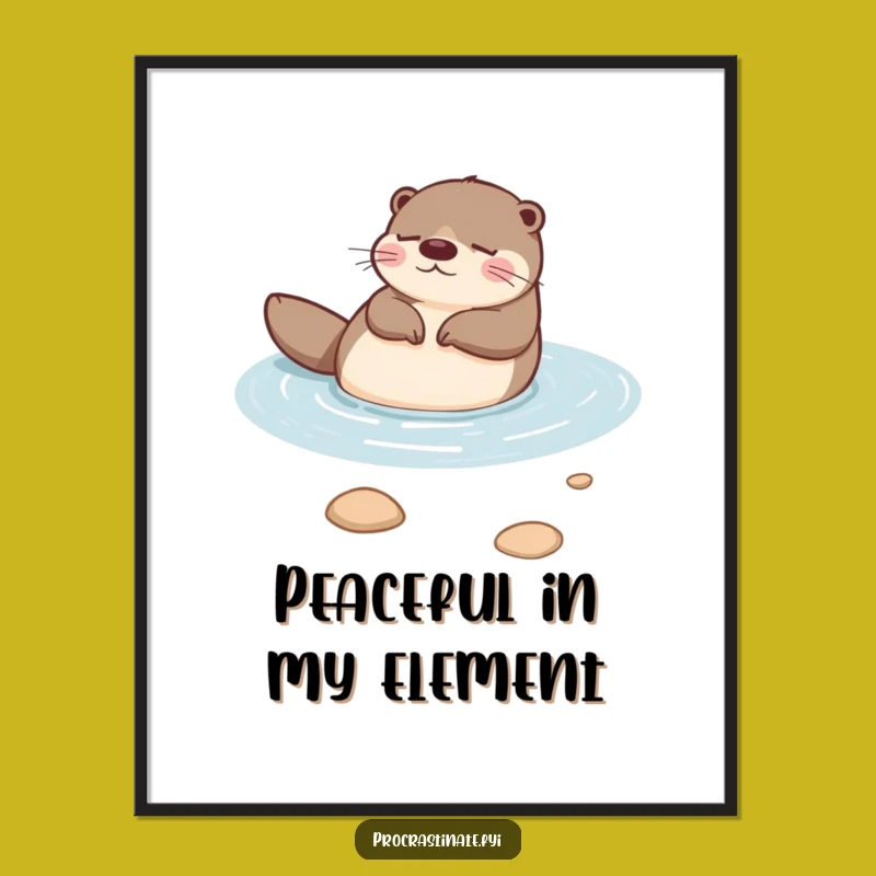 Funny Otter Zen Digital Art: Peaceful River Drifter, Perfect Relaxing Gift for Wall Decor