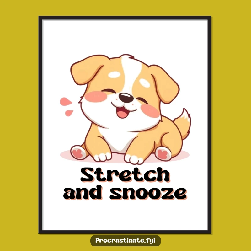 Funny Happy Dog Stretch Digital Art: Instant Relaxing Download!