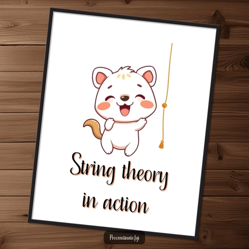 Funny Digital Art Print of a cheerful animal character playfully batting at a dangling string, creating a lively and energetic atmosphere.