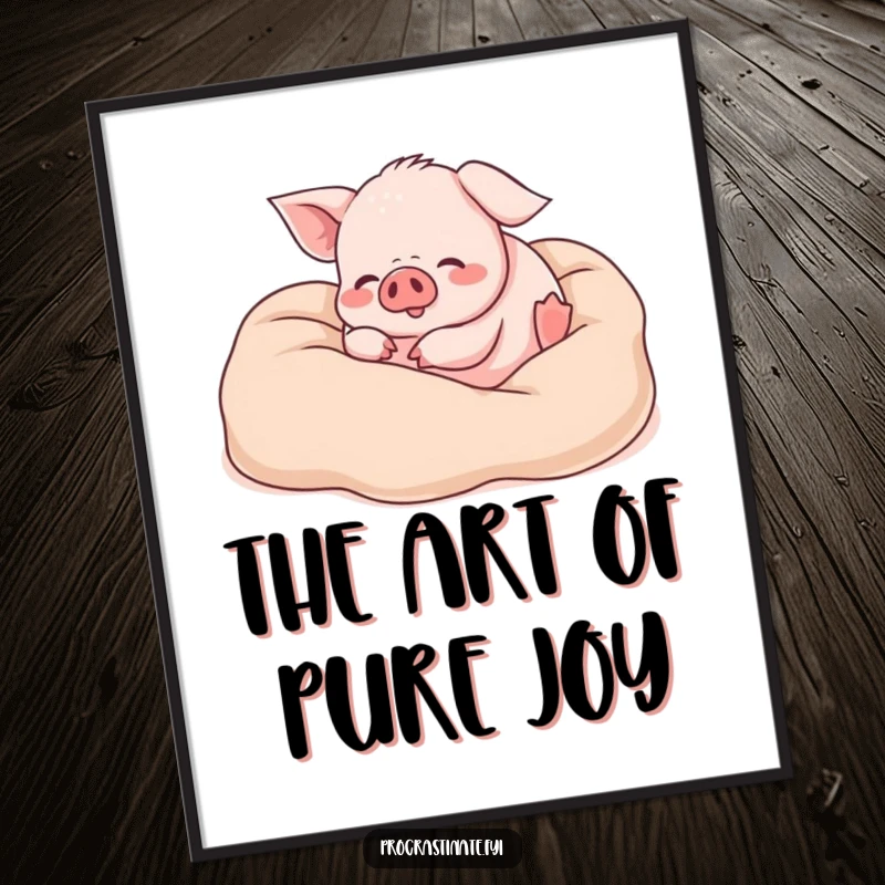 Funny piglet digital art print of a happy piglet rolling in soft blankets, bringing instant cozy humor and cheerful vibes to any space.