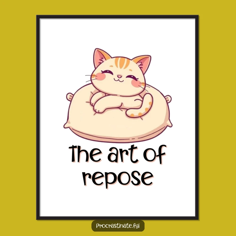 Funny Cat Pillow Digital Print: Languid Stretch Art for Instant Wall Decor