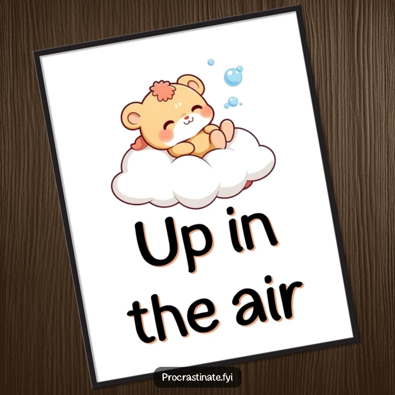 Funny Digital Art Print of a cute animal character on a cloud, joyfully blowing bubbles, creating a whimsical atmosphere.