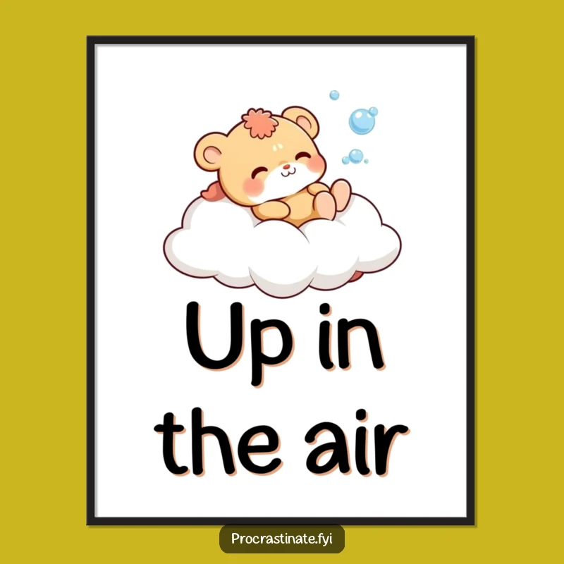 Funny Whimsical Cloud Animal Art Print: Cute Character Blowing Bubbles, Gift!