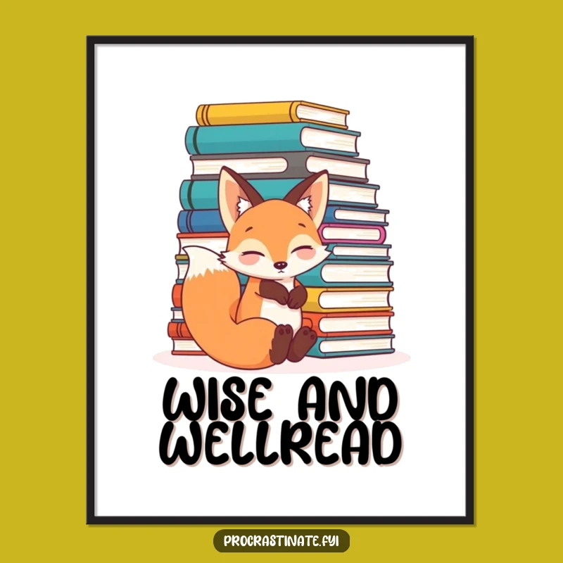 Funny Fox Bookworm Digital Art: Relaxed Reader Gift, Perfect for Wall Decor