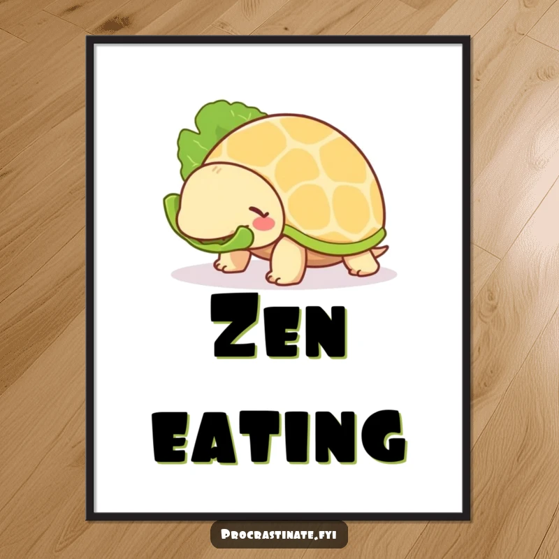 Funny Turtle Digital Art Print: A chill turtle slowly eats lettuce, offering instant humorous decor and a relaxed vibe.