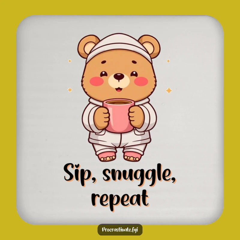 Funny Bear Pajama Coaster Set: Protect Surfaces with Cozy Cheer!