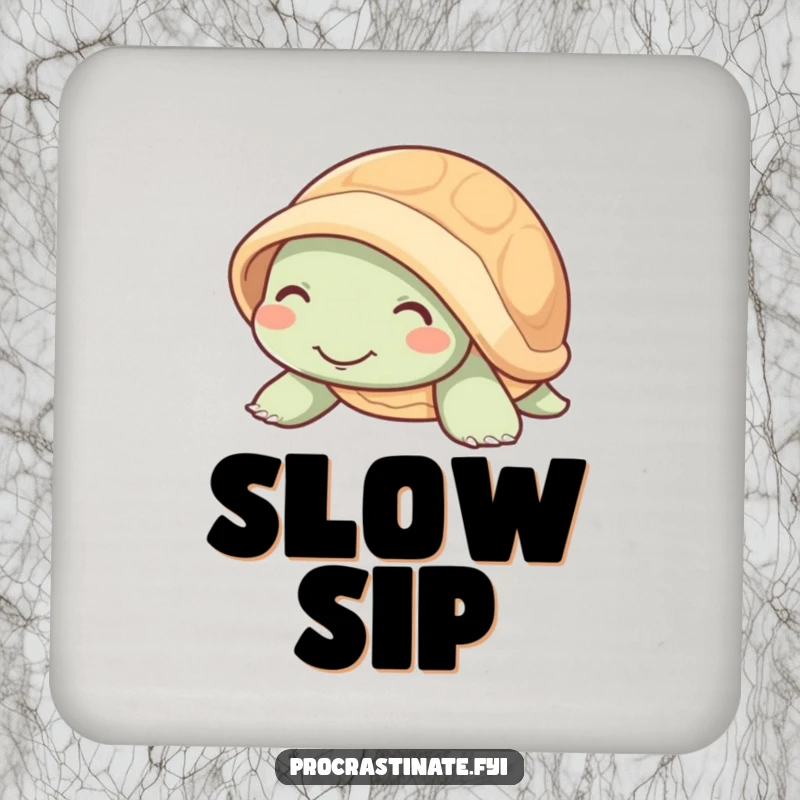 Funny mellow turtle with a contented smile emerging from its shell, a peaceful and functional drink coaster.