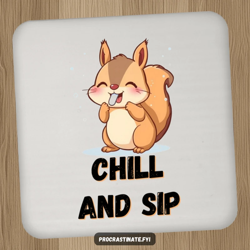 Funny Squirrel Coasters: Joyful animal catching snowflakes with its tongue, protects surfaces, cute winter decor, funny gift.