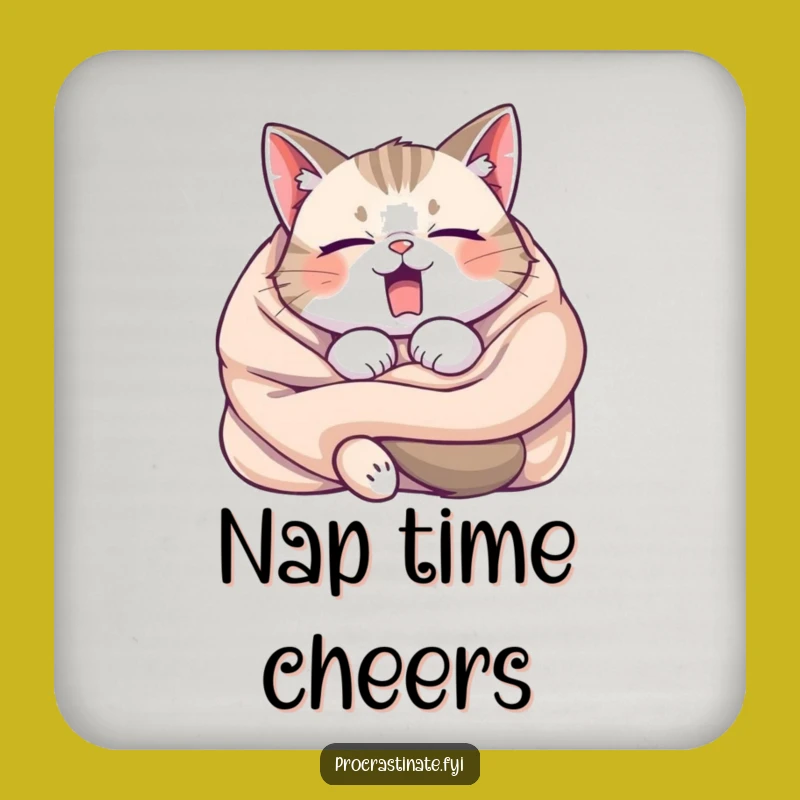 Funny Sleepy Cat Yawning Coaster - Protect Your Table with Cozy Humor!