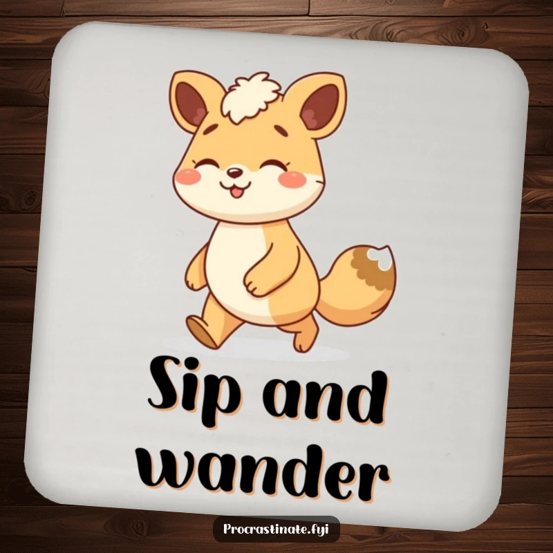 Funny animal character coaster depicting a smiling creature enjoying a leisurely stroll with a relaxed gait, a calm and funny addition.