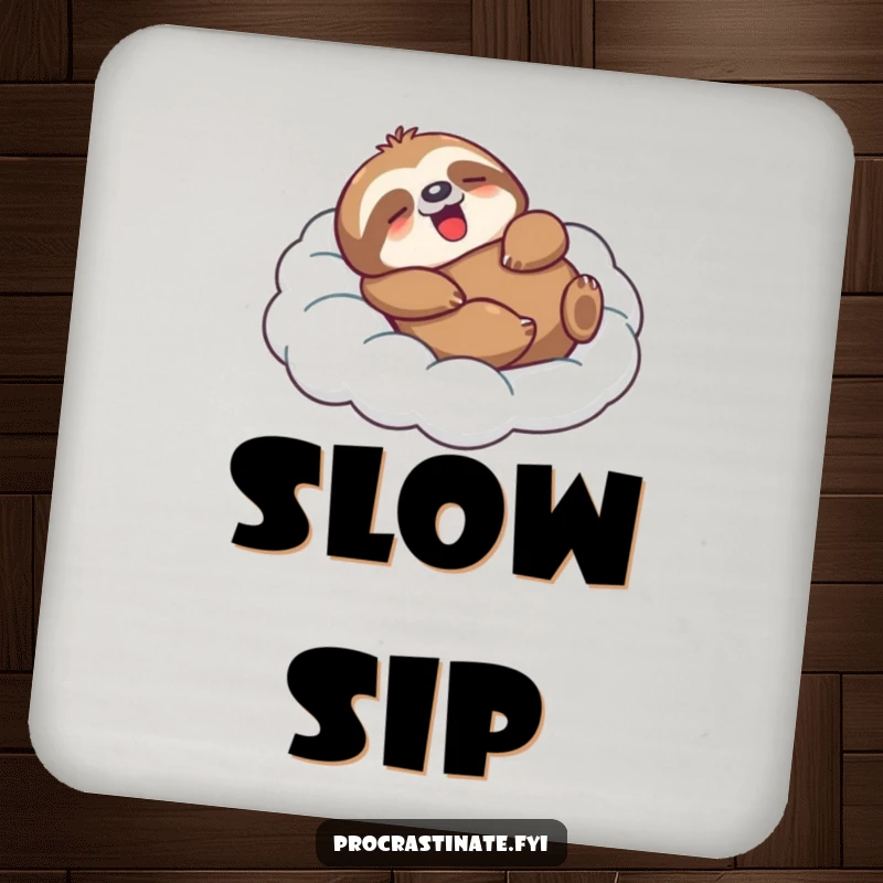 Funny Sloth Drink Coasters featuring a relaxed character lounging on a cloud, offering surface protection with a humorous and peaceful theme.