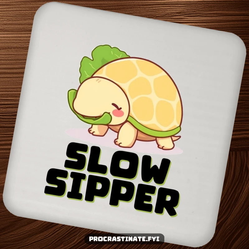 Funny Turtle Coaster: A chill turtle slowly munches lettuce, adding humorous charm and protecting surfaces.
