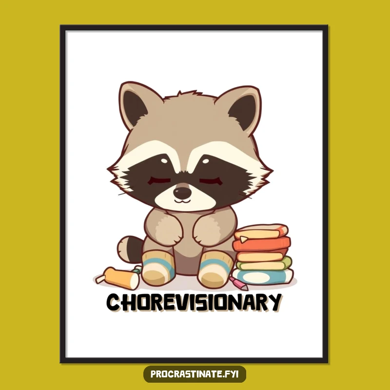 Funny Raccoon Poster - Cozy Socks & Chore Avoidance Art - Hilarious Wall Decor