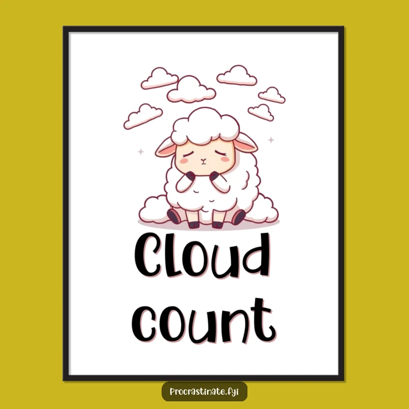 Funny Dozing Sheep Cloud Counting Poster, Sleepy Dreamer Art Print Gift